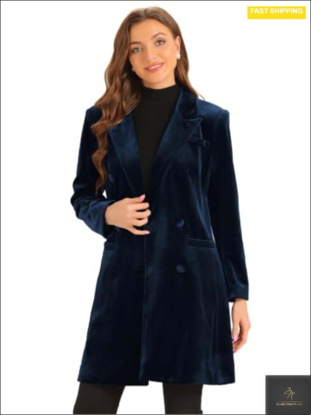 Women's Velvet Double-Breasted Peacoat Winter Office Long Coat